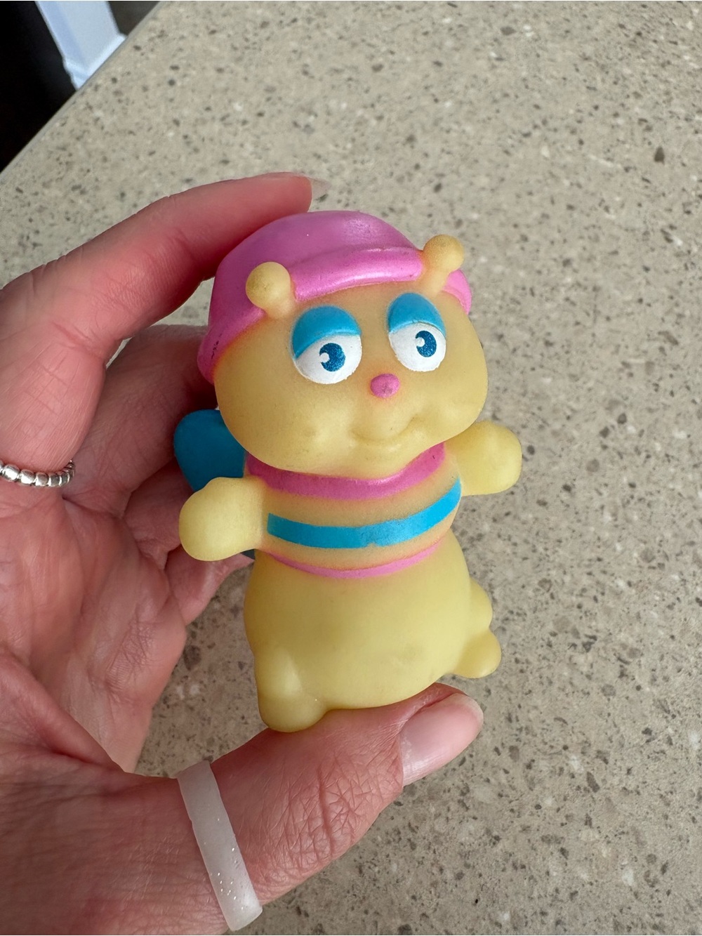 Vintage GLO WORM BUG Toy Figure Finger Puppet Pink 1985 Hasbro Glow In The Dark